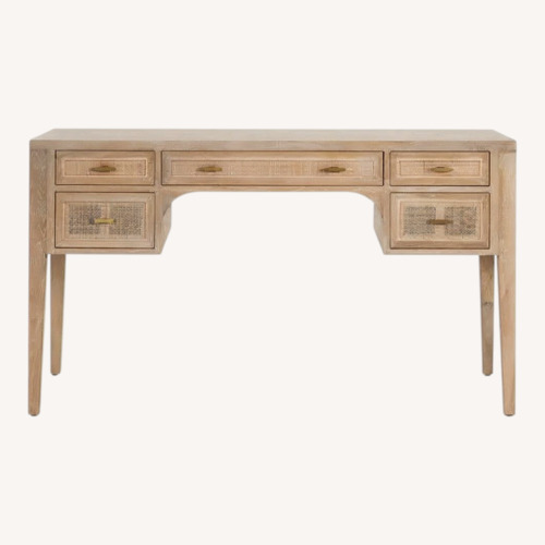 Used Essentials for Living Cane Desk in Smoke Grey Oak for sale on AptDeco