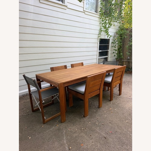 Used Restoration Hardware Outdoor 7’ Dining Set Marbella Teak Six Chairs for sale on AptDeco