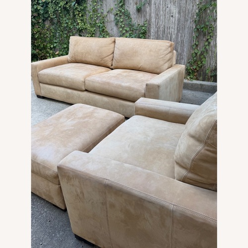 Used Restoration Hardware Light Brown Leather 7’ Sofa for sale on AptDeco