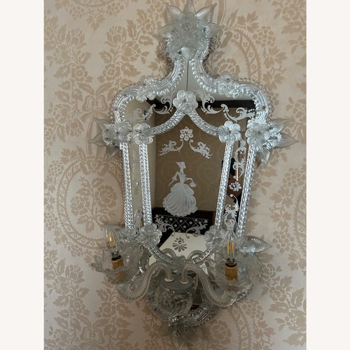 Used His and Hers Etched Mirror Antique Wall Sconces for sale on AptDeco