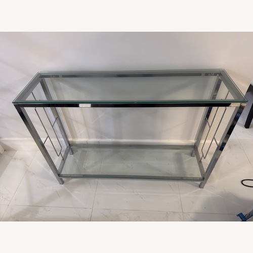 Used Glass Top Console Table with Shelf - 42.25" - Chrome and Clear for sale on AptDeco