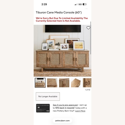 Used Pottery Barn  Tiburon Cane Media Console 60" for sale on AptDeco