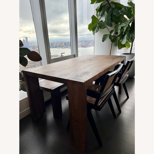 Used CB2 Blox 63” Wood Dining Table + Bench for sale on AptDeco