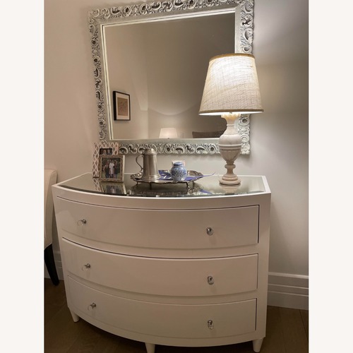 Used White Lacquer Dresser with Glass Top for sale on AptDeco