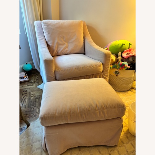 Used Restoration Hardware Pink Armchair + Ottoman for sale on AptDeco
