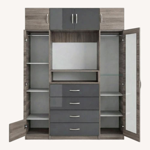 Used Contempo Space Light Gray Wood Armoire for sale on AptDeco