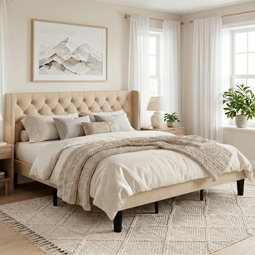 Used Wayfair Upholstered Tufted Fabric King Bed for sale on AptDeco