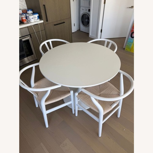 Used IKEA DOCKSTA Round Pedestal Dining Table Set for sale on AptDeco