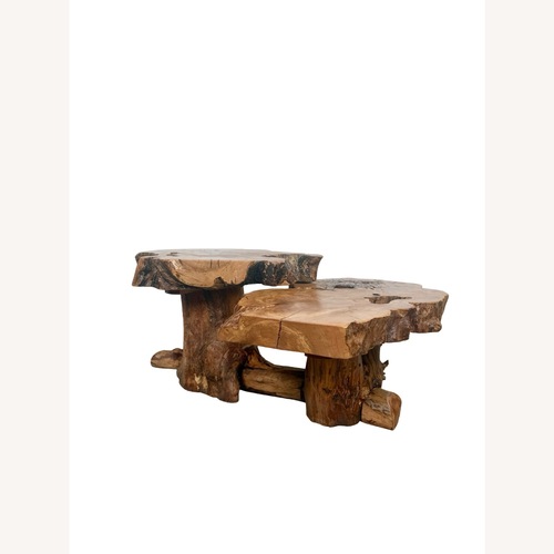 Used Vintage Two-Tier Live Edge Wood Slab Coffee Table for sale on AptDeco