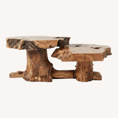 Used Vintage Two-Tier Live Edge Wood Slab Coffee Table for sale on AptDeco