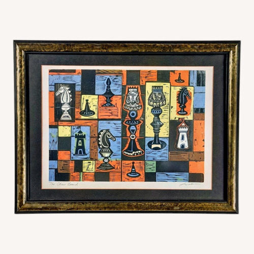 Used Irving Amen Signed “Chess Board” MCM Framed Print for sale on AptDeco