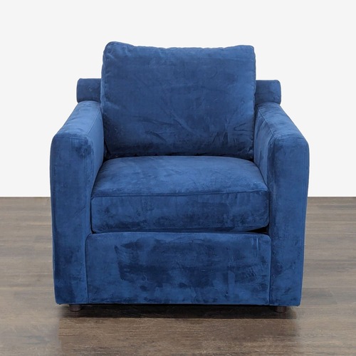 Used Crate & Barrel Blue Velvet Lounge Chair for sale on AptDeco