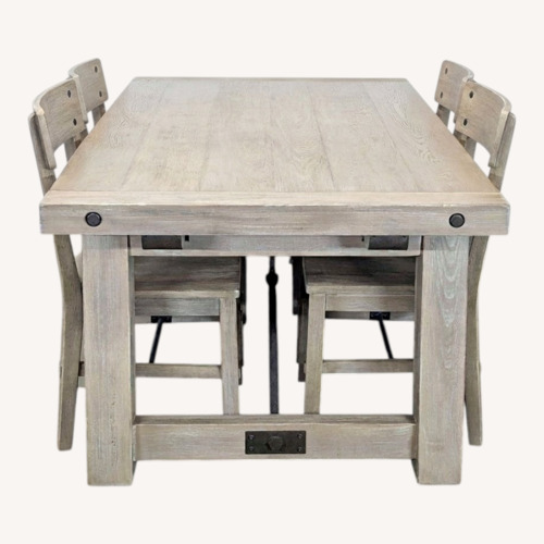 Used Pottery Barn Benchwright 7-Piece Rustic Wood Table for sale on AptDeco