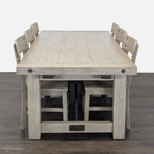 Used Pottery Barn Benchwright 7-Piece Rustic Wood Table for sale on AptDeco