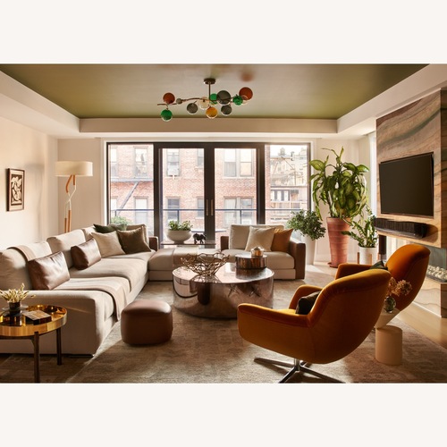 Used Flou Custom L Shape sofa white w leather backing for sale on AptDeco