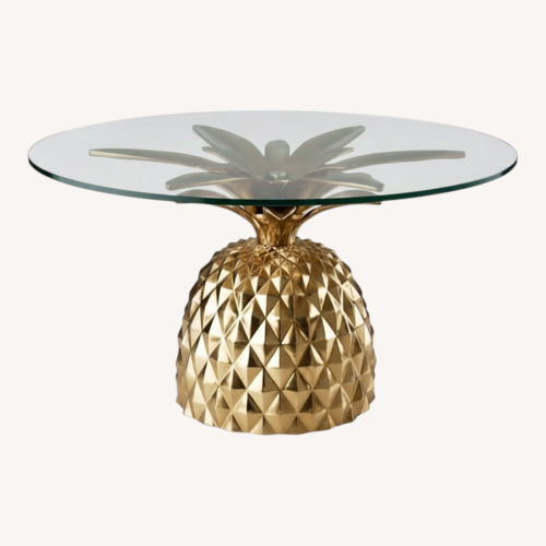 Used CB2 x Fred Segal Pineapple Coffee Table – Gold Base, Round Glass Top for sale on AptDeco