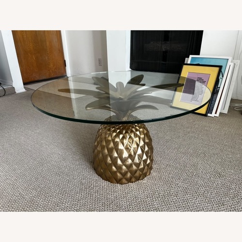 Used CB2 x Fred Segal Pineapple Coffee Table – Gold Base, Round Glass Top for sale on AptDeco