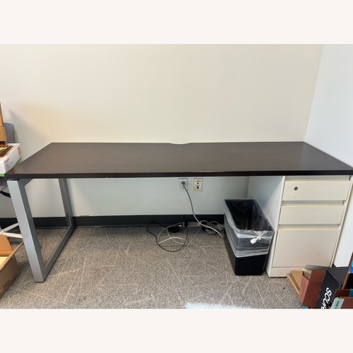 Used Metal and Dark Wood Desk with Drawers for sale on AptDeco