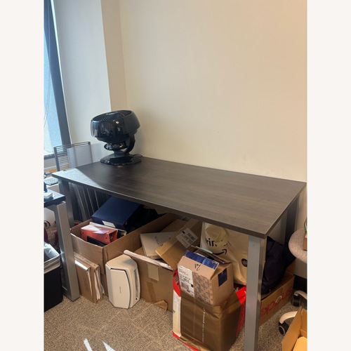 Used Dark Brown Wood and Metal Office Desk for sale on AptDeco