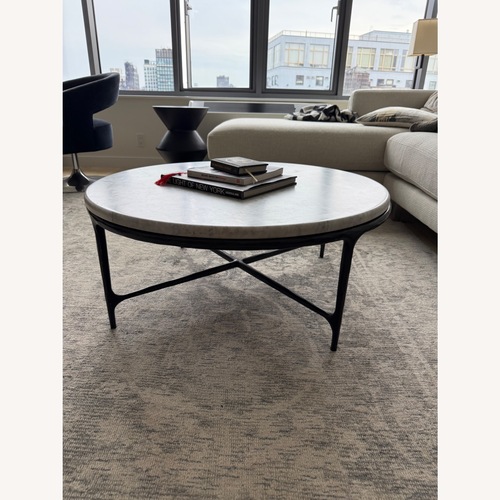 Used Restoration Hardware Thaddeus Marble Round Coffee Table for sale on AptDeco