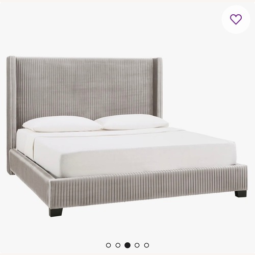 Used Kingstown Home Light Gray Velvet King Bed for sale on AptDeco