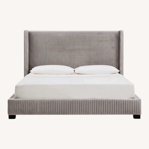 Used Kingstown Home Light Gray Velvet King Bed for sale on AptDeco