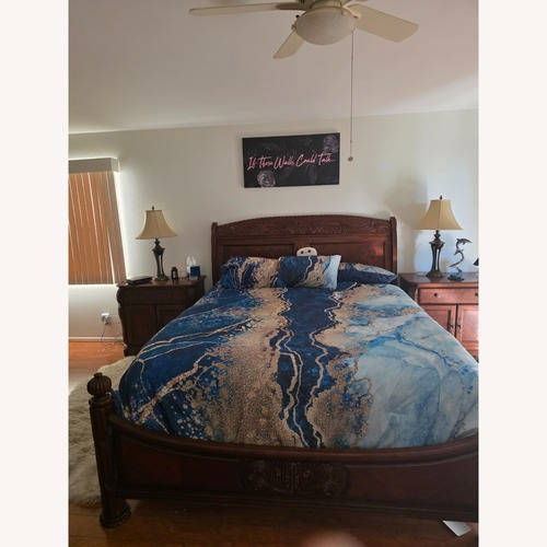 Used Dark Brown Wood King Bed for sale on AptDeco