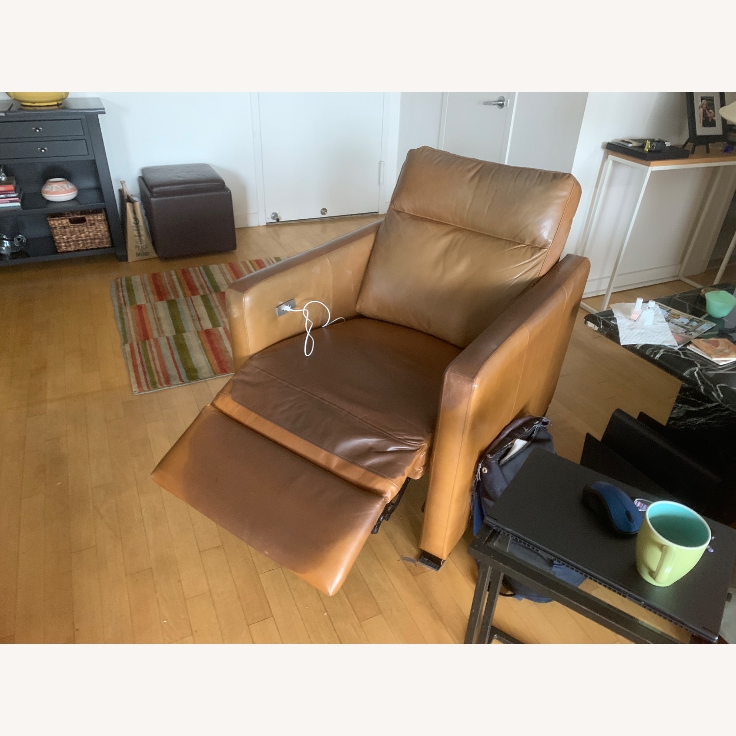 West Elm Light Brown Leather Recliner - image-1