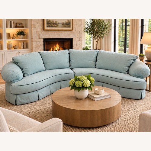 Used Vintage/Antique Blue Suede 2 Piece Sectional for sale on AptDeco