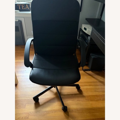 Used IKEA RENBERGET Black Faux Leather Office Chair for sale on AptDeco