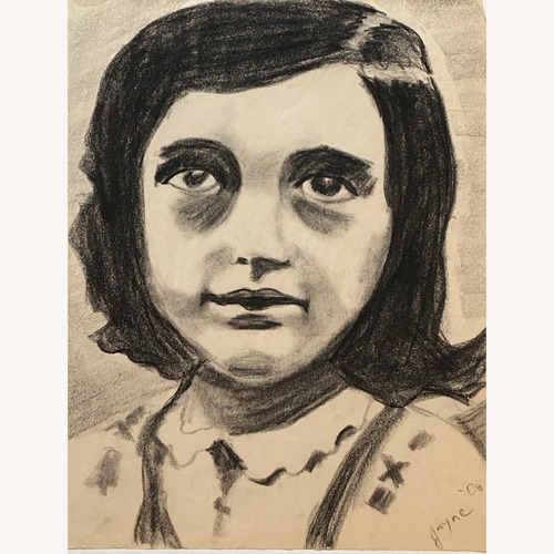 Used Original Charcoal Portrait Study Ann Frank for sale on AptDeco