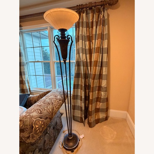 Used Bronze Torchiere Floor Lamp with Amber Glass for sale on AptDeco