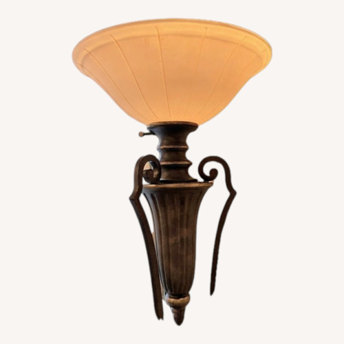 Used Bronze Torchiere Floor Lamp with Amber Glass for sale on AptDeco