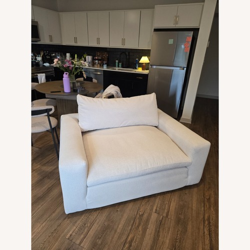Used Living Spaces White Fabric Chaise Lounge for sale on AptDeco