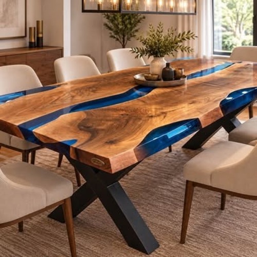 Used Live Edge Walnut Epoxy Dining Table 72x36 for sale on AptDeco