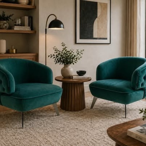 Used Green Velvet Tufted Accent Chairs Set of 2 for sale on AptDeco