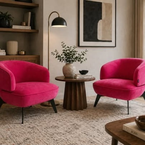 Used Pink Velvet Accent Armchairs Set of 2 for sale on AptDeco