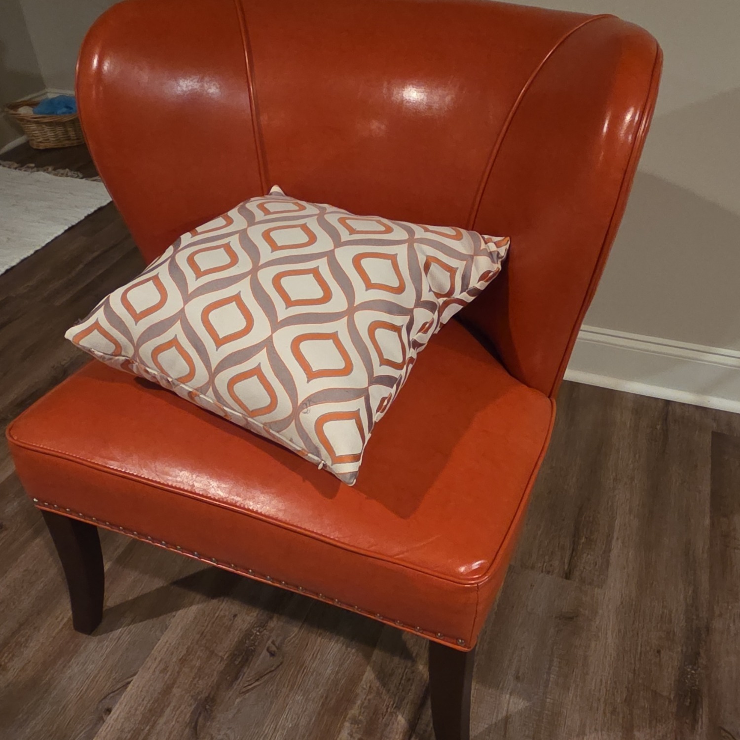 Orange Leather Accent Chair - image-1