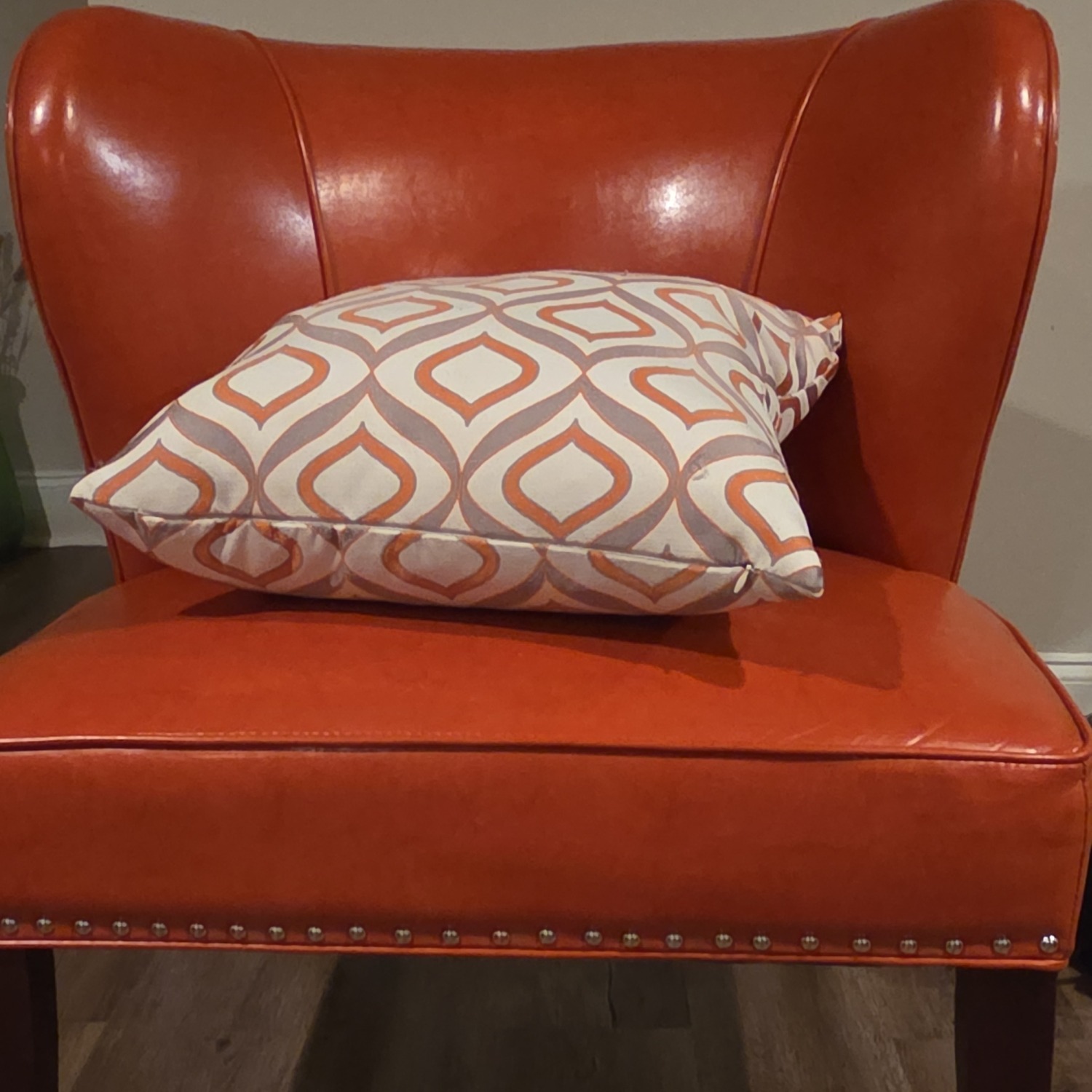 Orange Leather Accent Chair - image-3