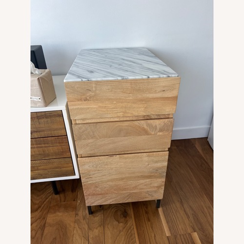 Used West Elm Industrial Solid Wood Filing Cabinet Custom Marble for sale on AptDeco