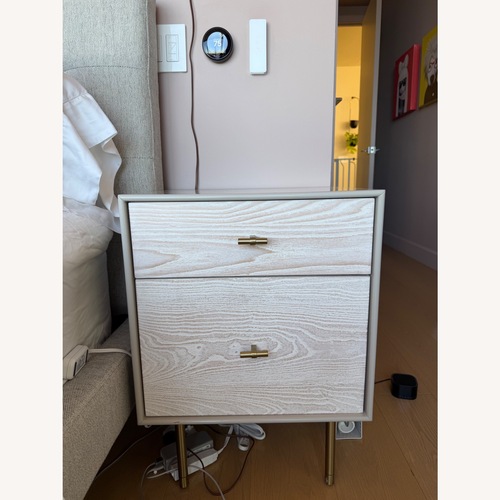 Used West Elm Modernist Light Gray Wood Nightstand for sale on AptDeco