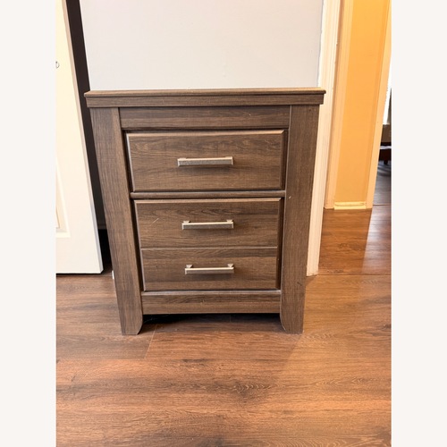 Used Light Gray Wood Nightstand for sale on AptDeco