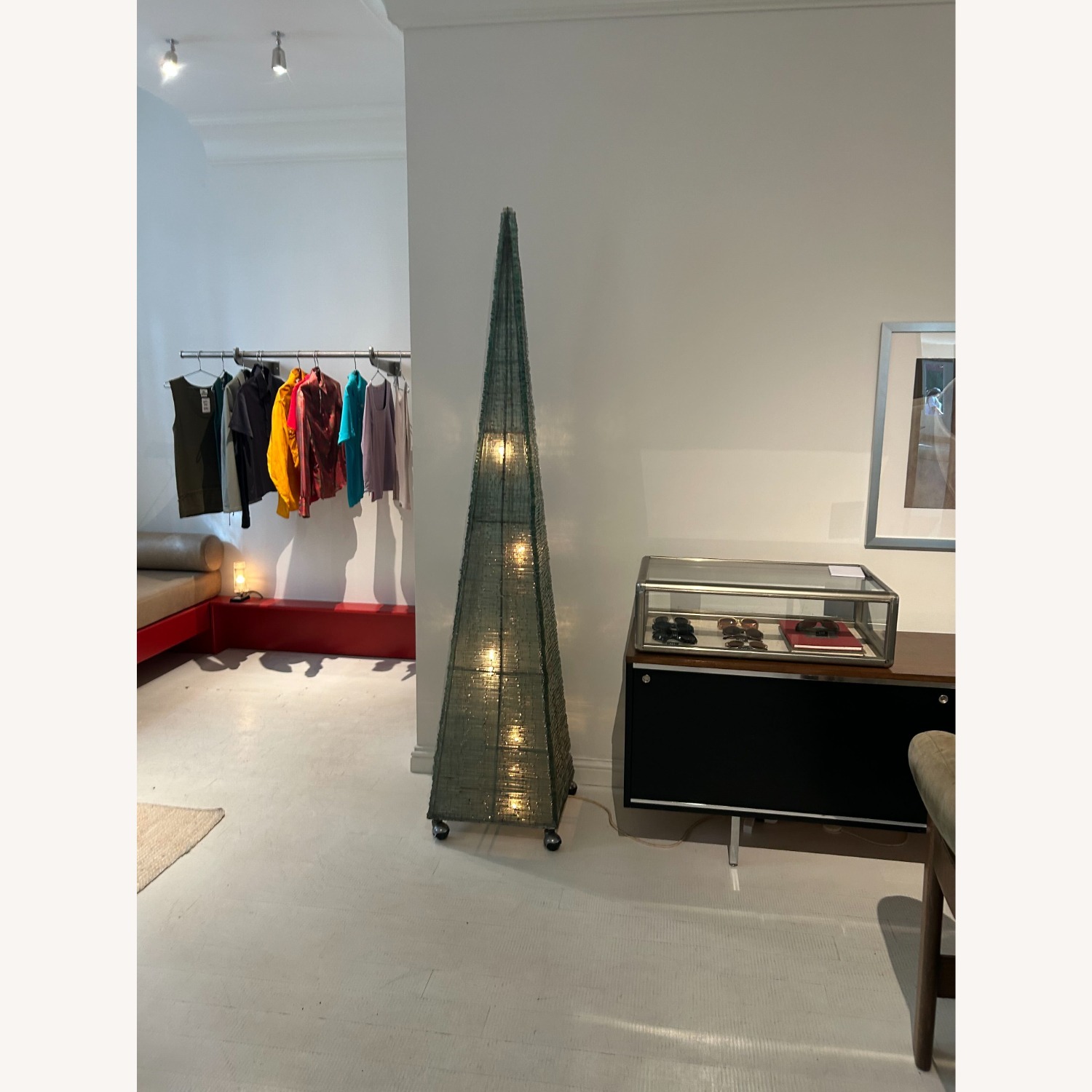 Postmodern Pyramid Floor Lamp W Glass Beads 80's - image-2