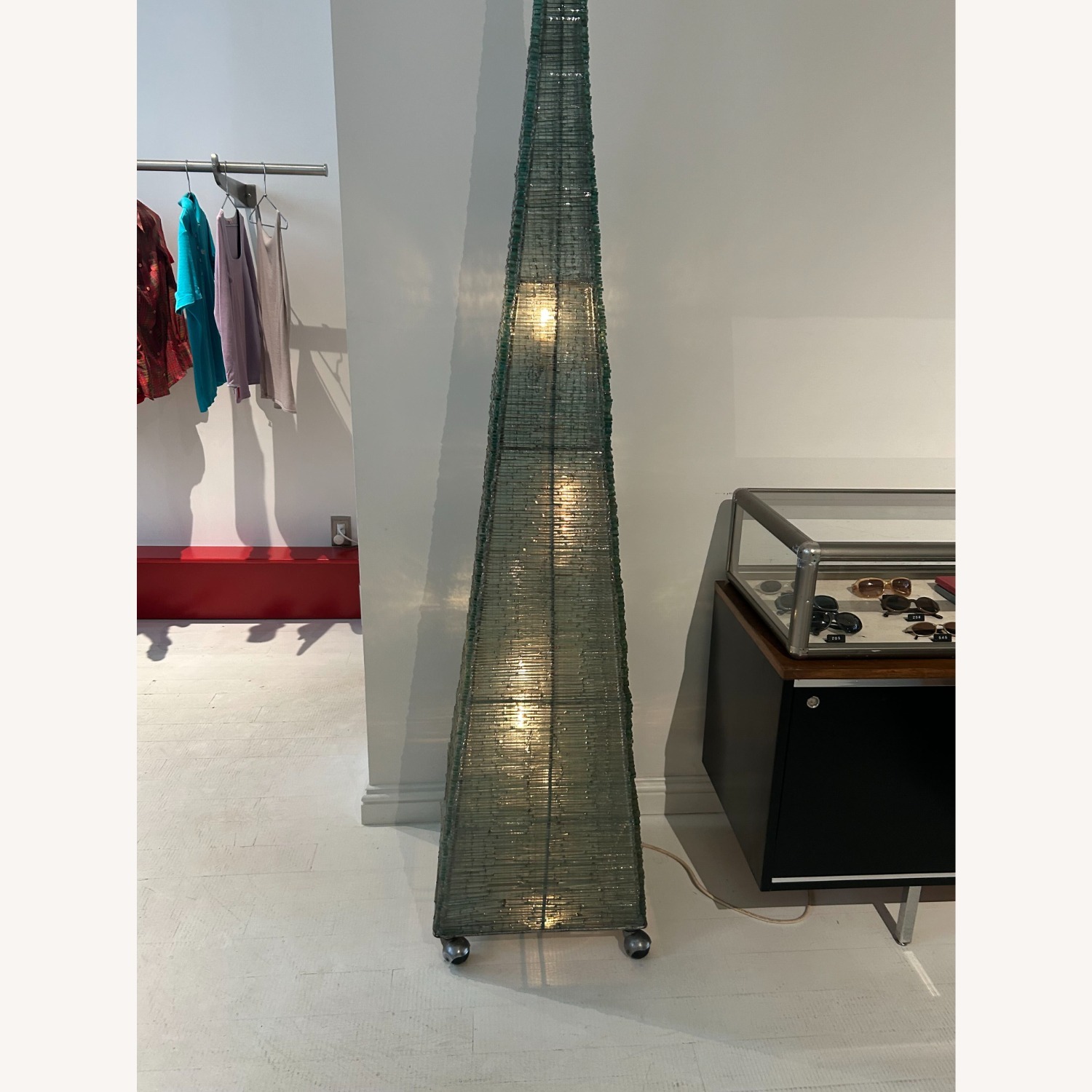 Postmodern Pyramid Floor Lamp W Glass Beads 80's - image-1