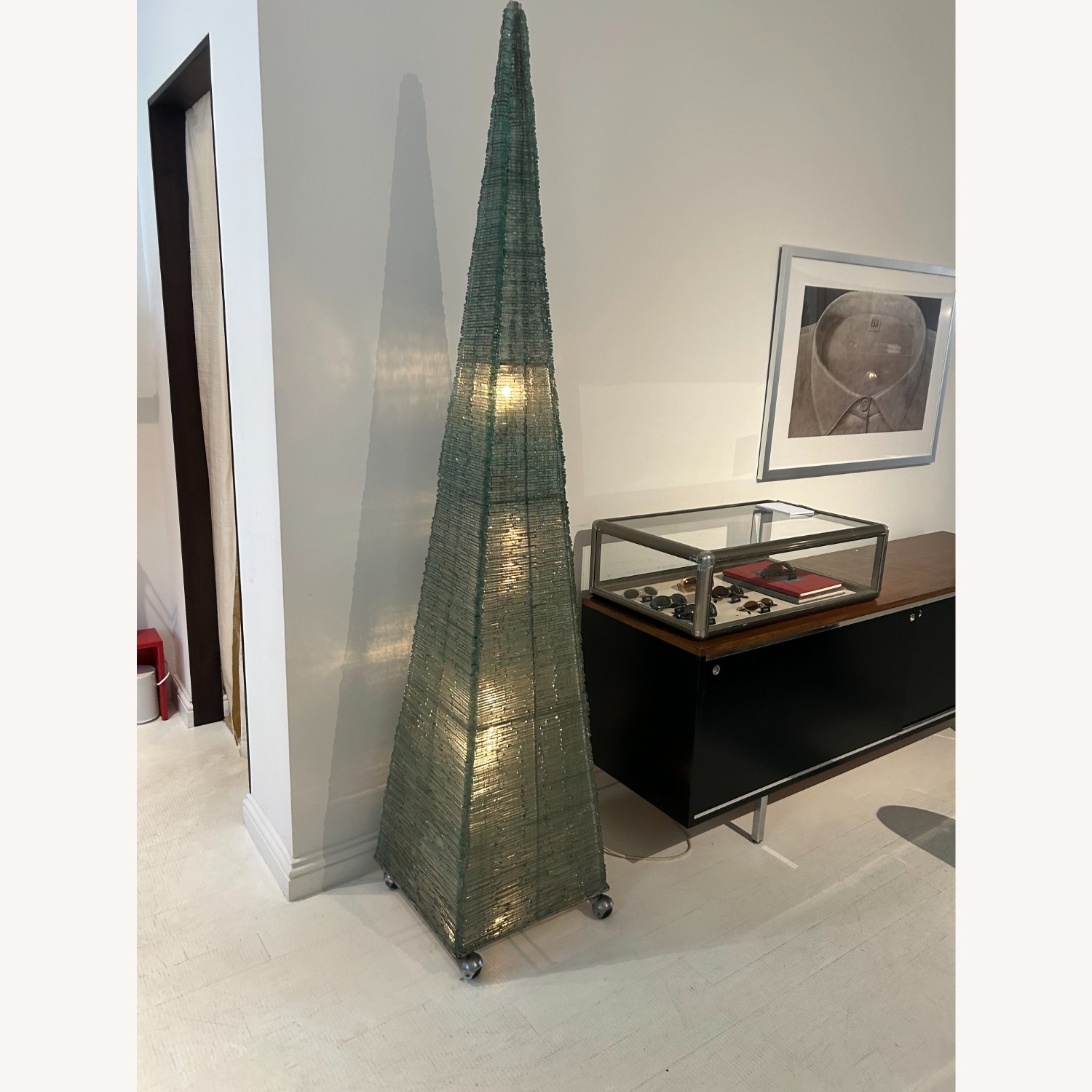 Postmodern Pyramid Floor Lamp W Glass Beads 80's - image-3