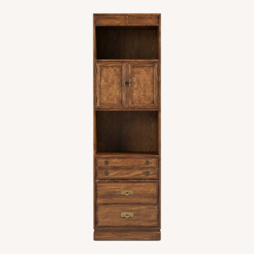 Used Vintage Campaign Style Oak Wall Unit with Brass for sale on AptDeco