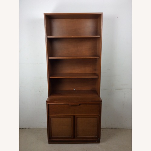 Used Mid Century 2pc Shelving Unit with Caned Doors for sale on AptDeco