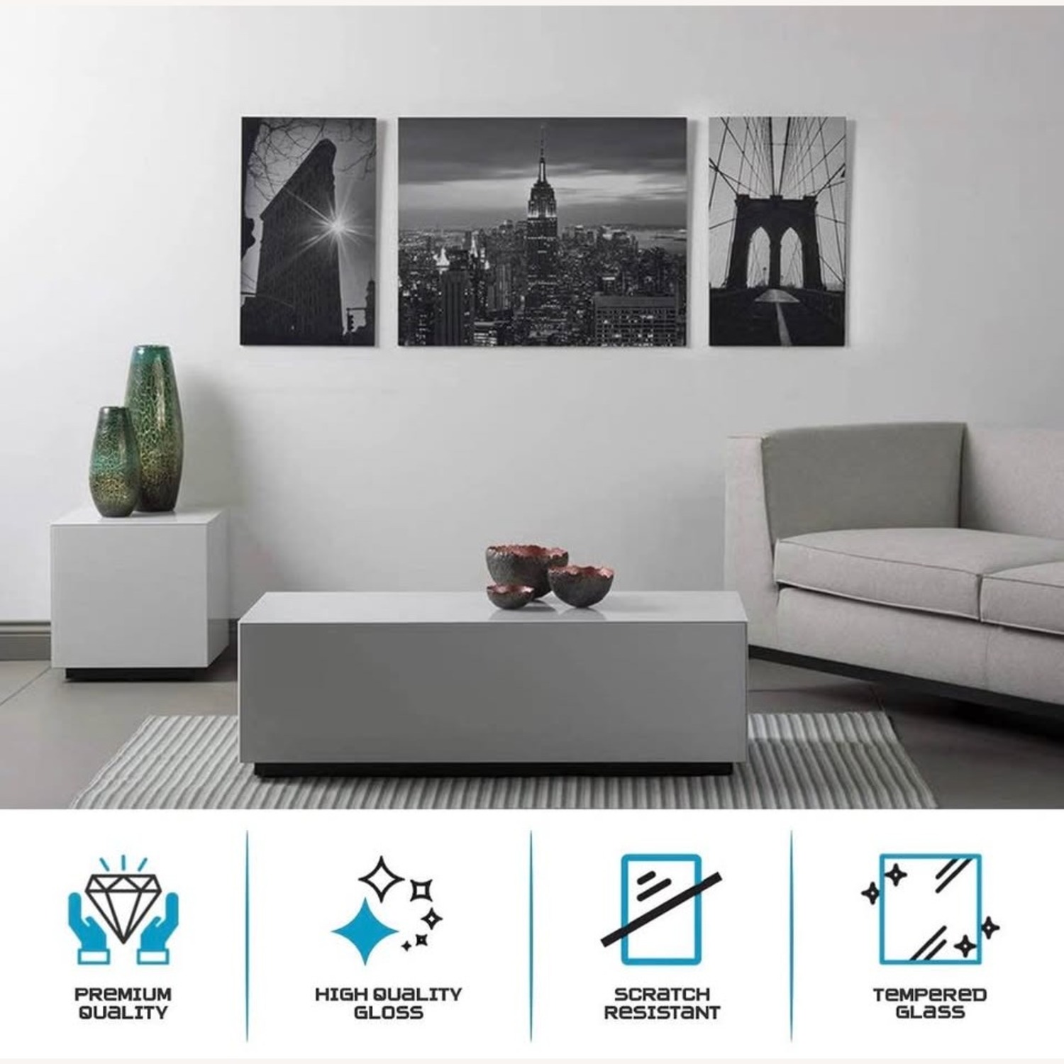 SONOROUS Modern White Tempered Glass Coffee Table - image-5