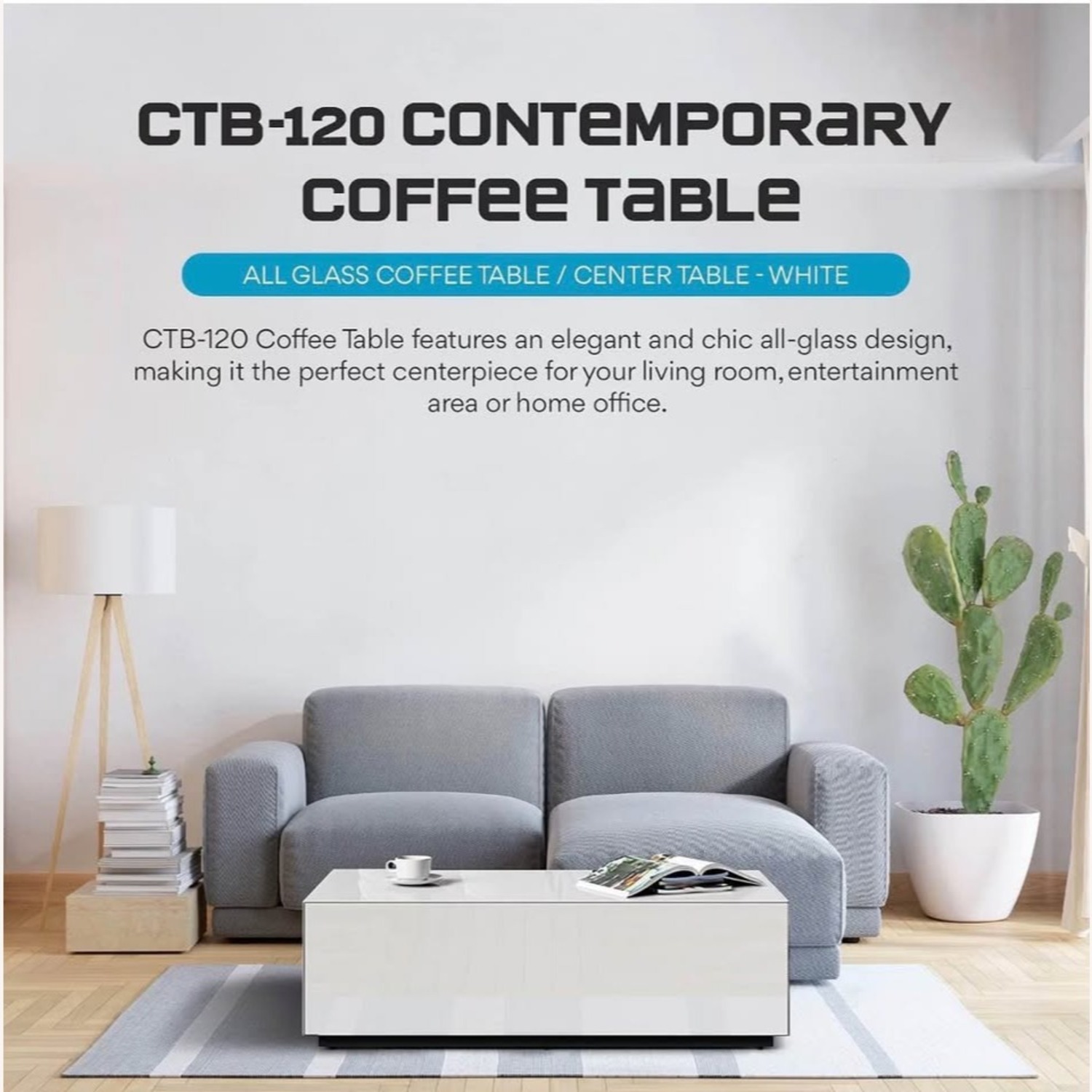 SONOROUS Modern White Tempered Glass Coffee Table - image-3