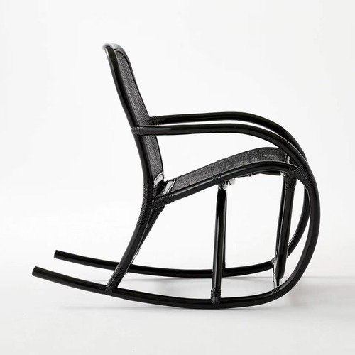 Used CB2 Portofino Black Rattan Rocking Chair for sale on AptDeco